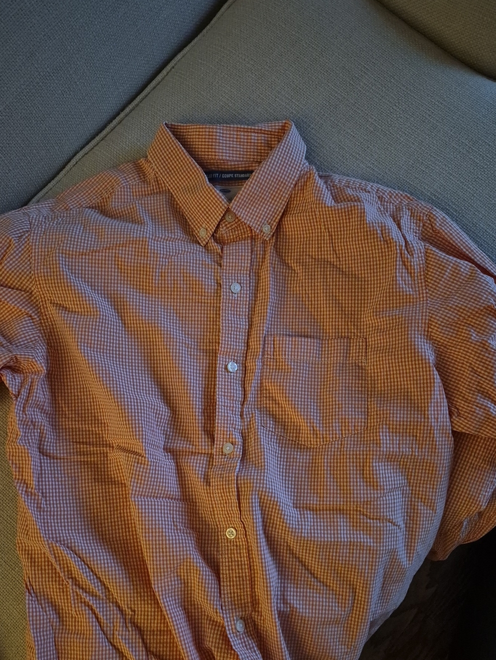 Old Navy Orange Gingham Button-Down Shirt with Chest Pocket